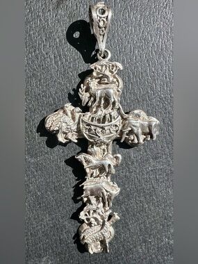 Vintage Noah’s Ark "Story" Cross Pendant – .925 Sterling Silver